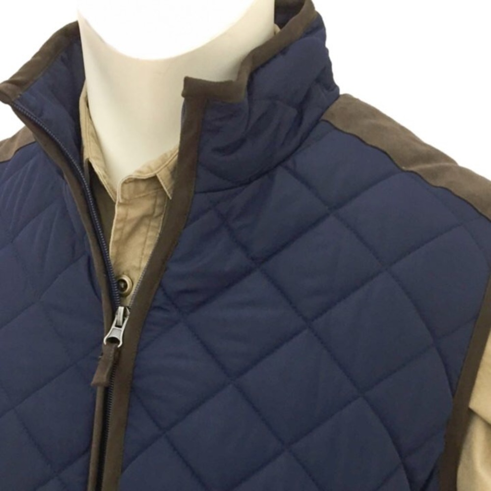 Coleman Quilted Blue Vest with Faux Suede Trim